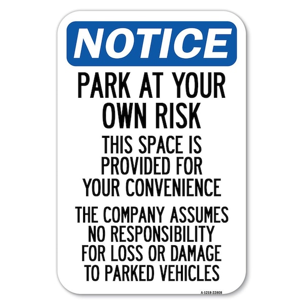 Signmission Safety Sign, 12 in Height, Aluminum, 18 in Length, 22808 A-1218-22808 - main